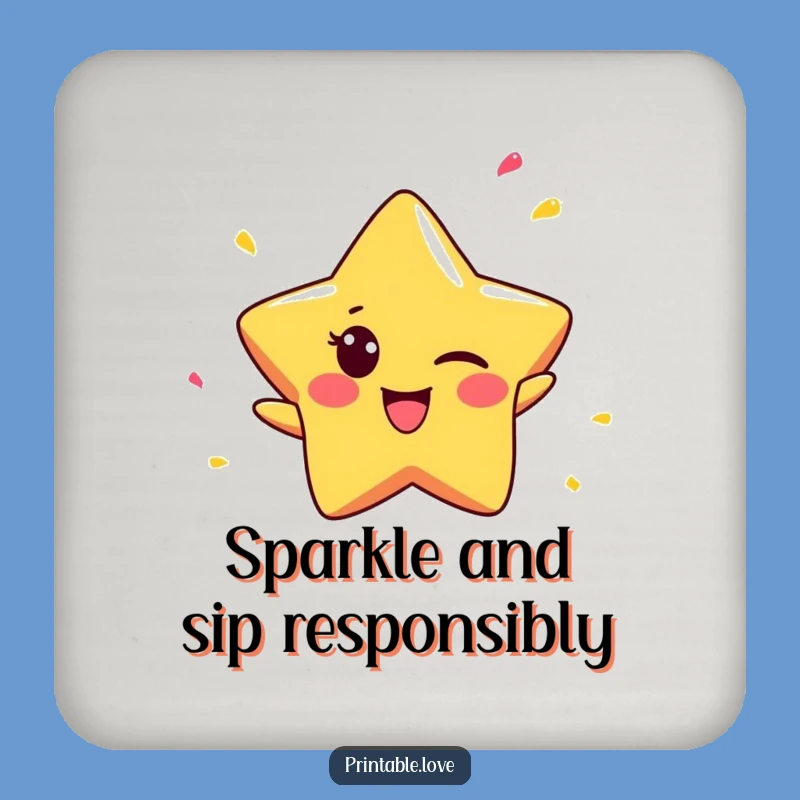 Funny Star Coaster: Winking Confetti Protection, Chic Funny Gift!