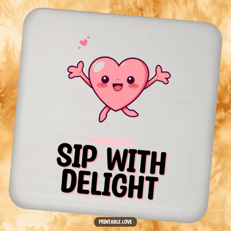 Funny Tiny Heart Leaping Coasters: A set of coasters featuring a small heart character joyfully leaping with arms spread wide, adding a happy touch.