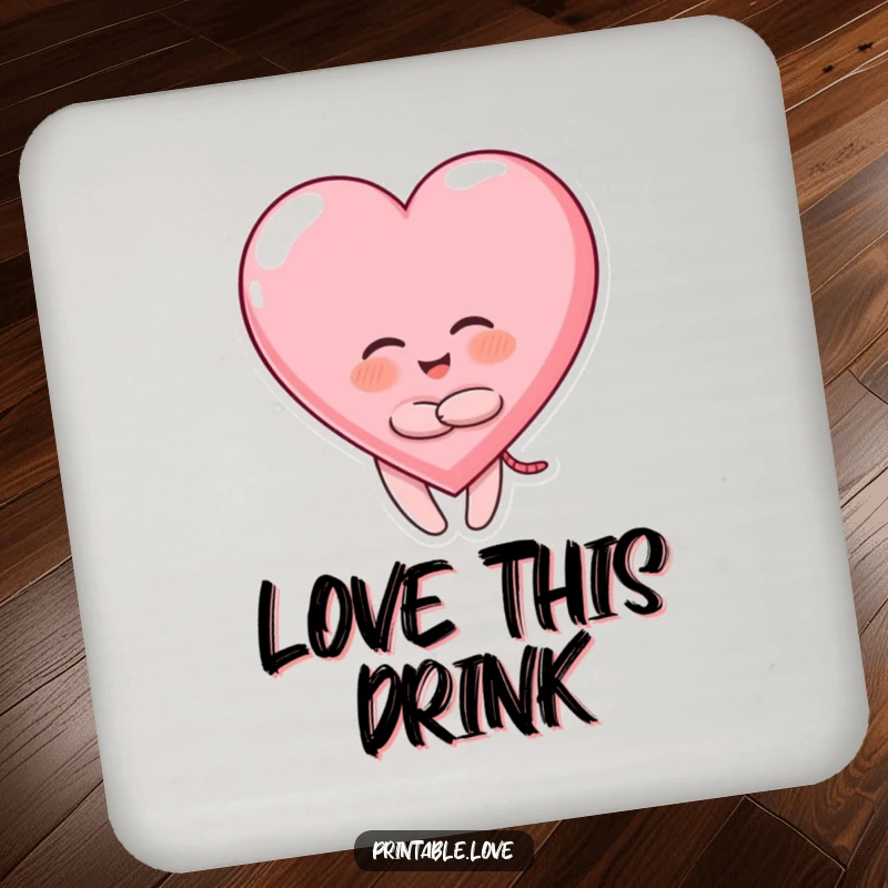 Funny Giggling Heart Drink Coaster: character hugging a heart, protecting surfaces humorously.