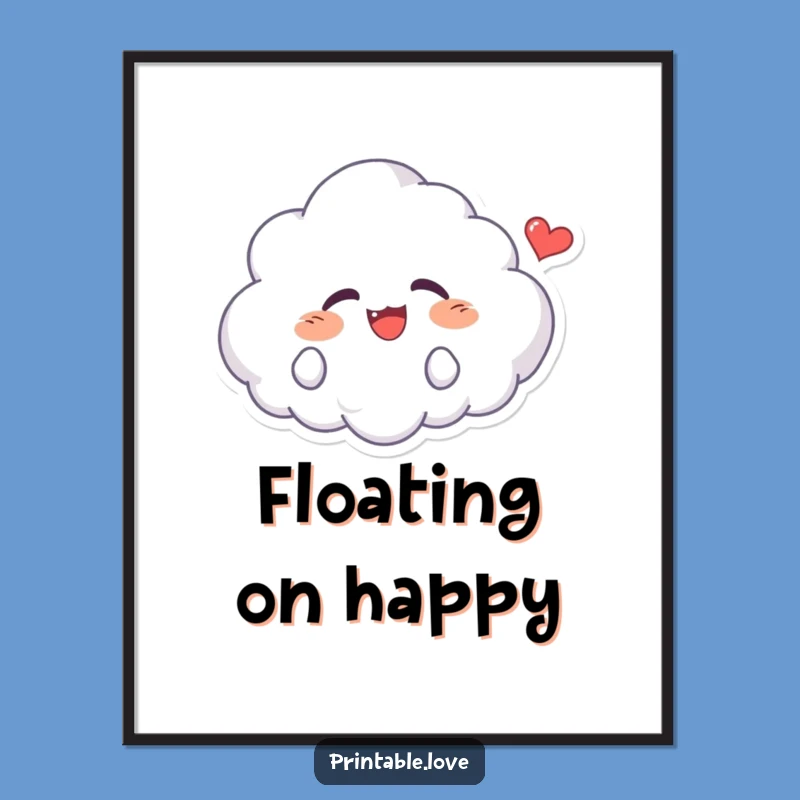Funny Kawaii Cloud Poster - Giggling Character Art Print, Delightful Funny Gift Decor