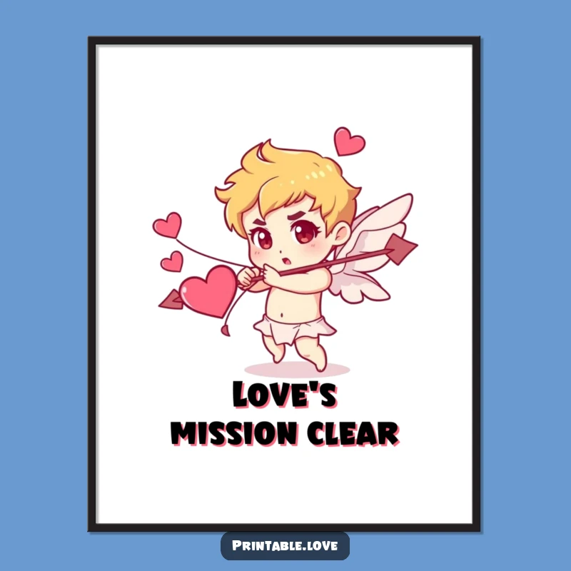 Funny Cupid Poster: Determined Heart Arrow Art for a Humorous Love Space