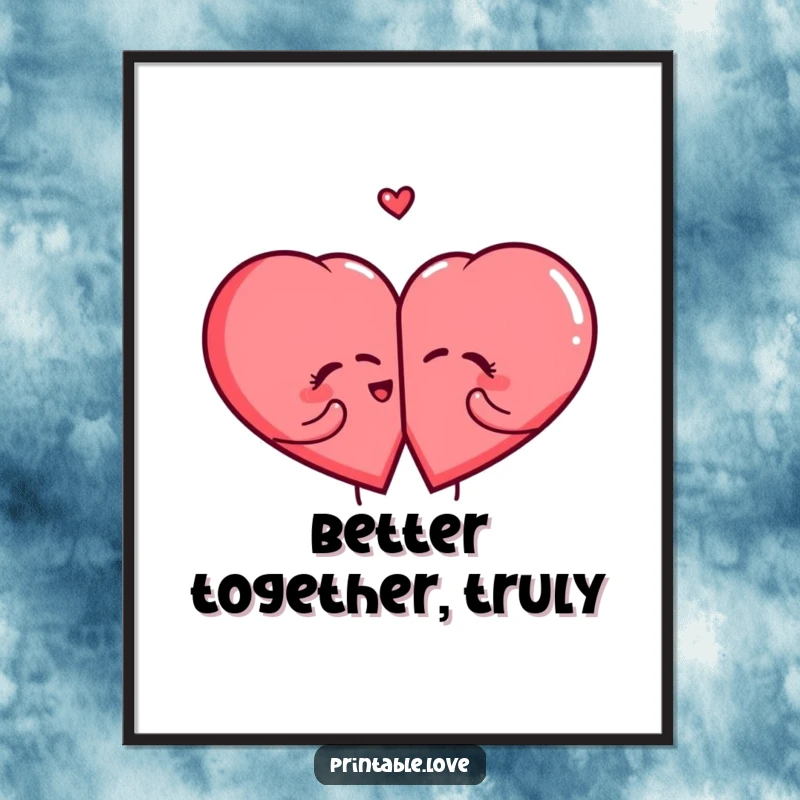 Funny Giggling Heart Poster featuring two cute, laughing hearts breaking apart, adding a humorous touch to any room.