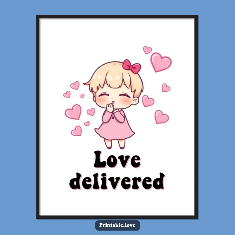 Funny Heart Kiss Poster: Cute Character Art, Whimsical Wall Decor Funny Gift