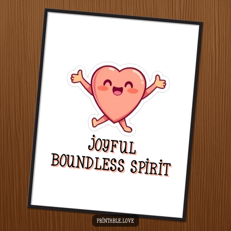 Funny Heart Poster showcasing a small, joyful heart character leaping with arms outstretched, radiating pure happiness and positivity.