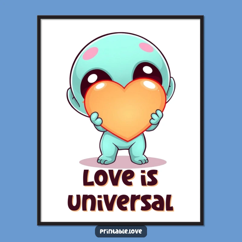Funny Kawaii Alien Heart Poster - Enthusiastic Character Sci-Fi Wall Art Gift
