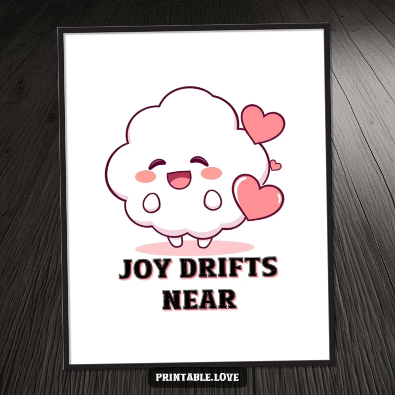 Funny Kawaii Cloud Poster: An illustration of a cute cloud character laughing heartily, with a nearby smiling heart, creating a cheerful and joyful atmosphere.
