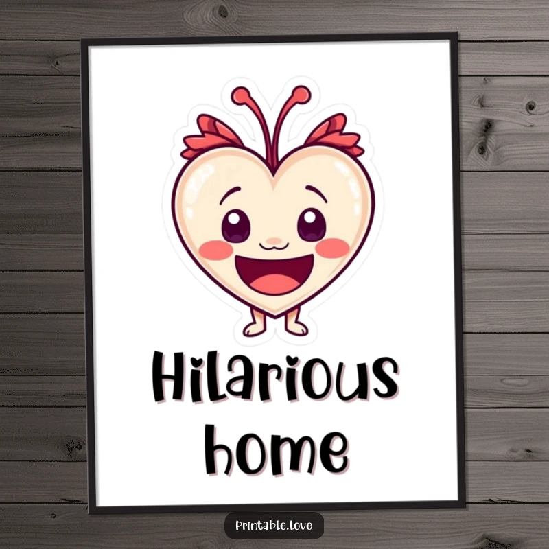 Funny heart character with wide, astonished eyes, exuding uncontrollable laughter in a vibrant digital art poster.