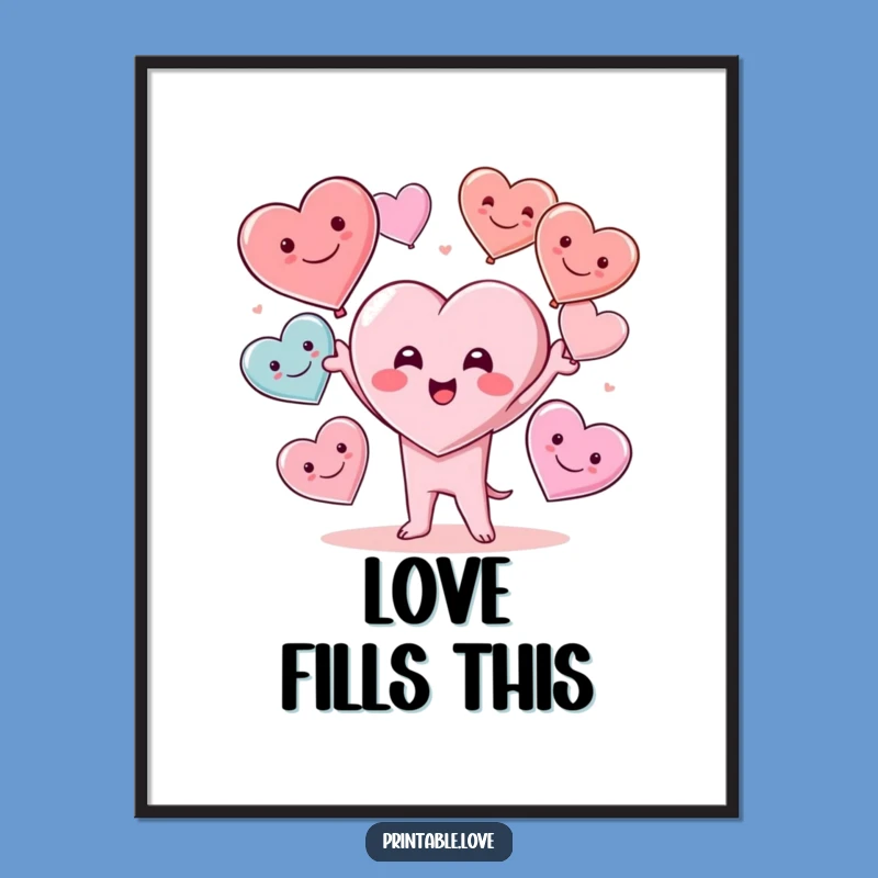 Funny Kawaii Heart Juggler Poster: Vibrant Art Infused with Love and Fun