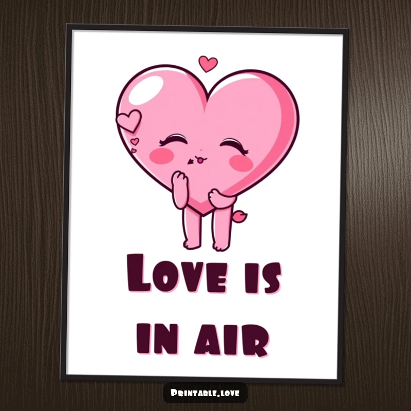 Funny heart character blowing a kiss with a dreamy expression on a poster, perfect for romantic and loving decor.
