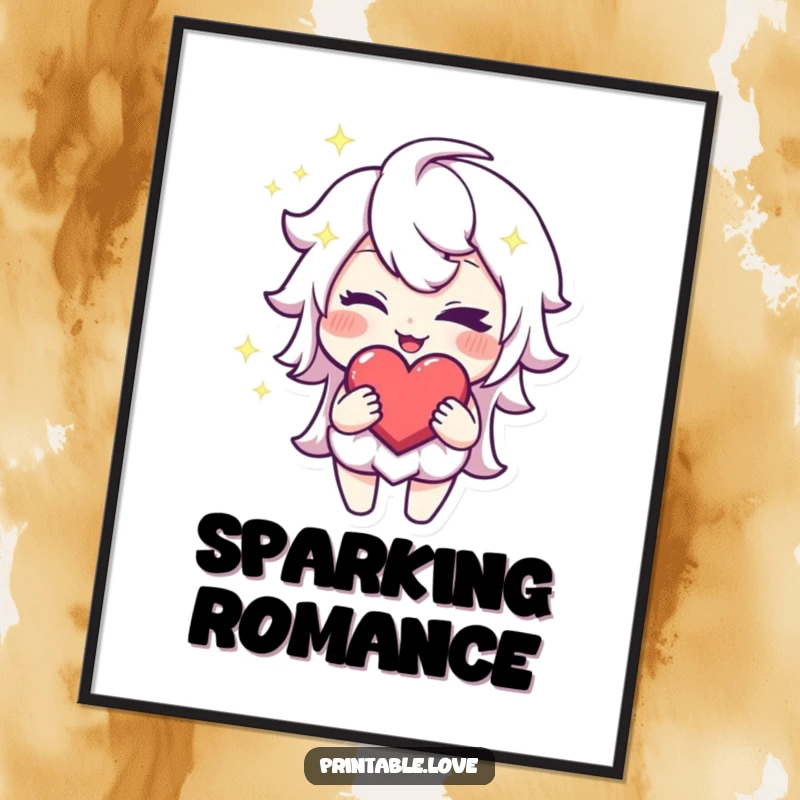 Funny Winking Heart Poster: An art print of a sparkling character winking slyly with a mischievous grin, holding a heart.