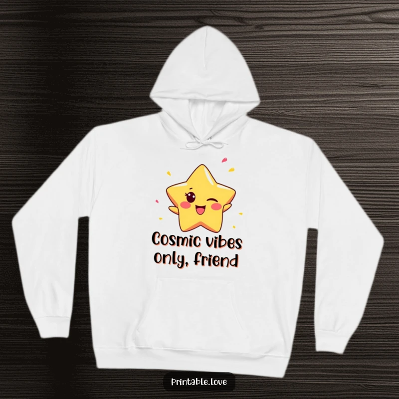 Funny Star Hoodie: A tiny star character winks playfully while tossing confetti, bringing a burst of funny, celebratory energy.