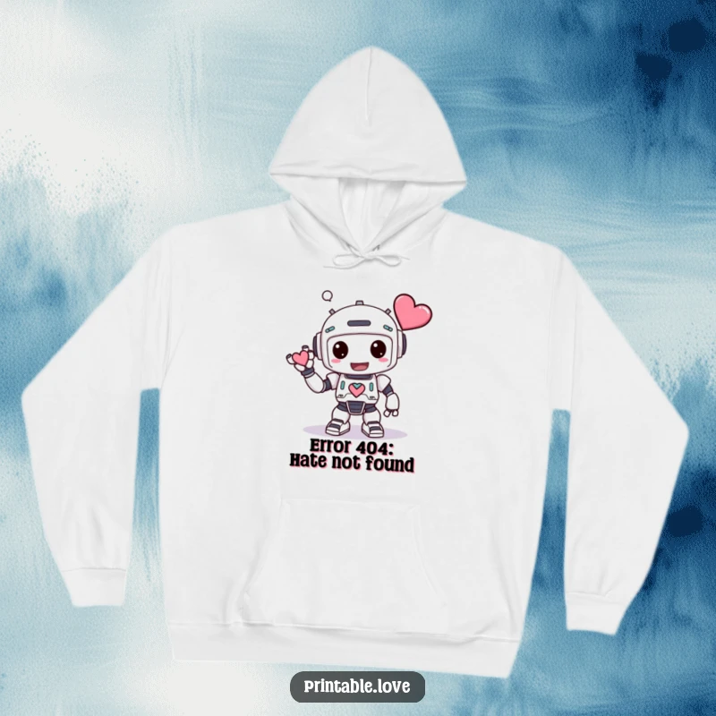 Funny Kawaii Robot Hoodie: A charming robot offering a heart in a silly, grand bow, embodying sweet humor and warmth.