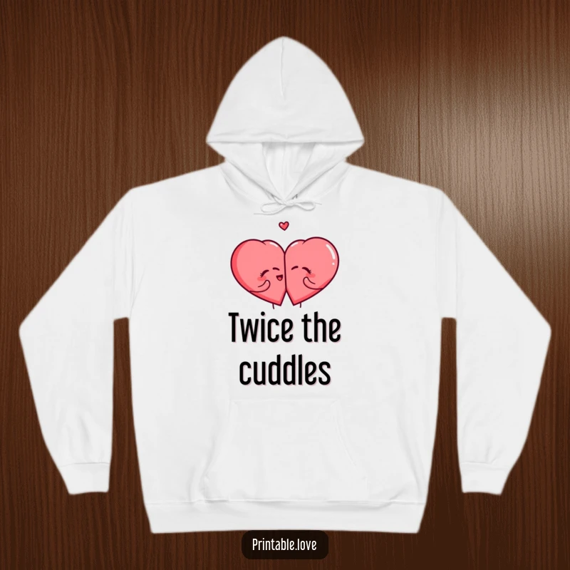 Funny Giggling Heart Hoodie showing two adorable, laughing hearts splitting apart, perfect for cozy, humorous wear.