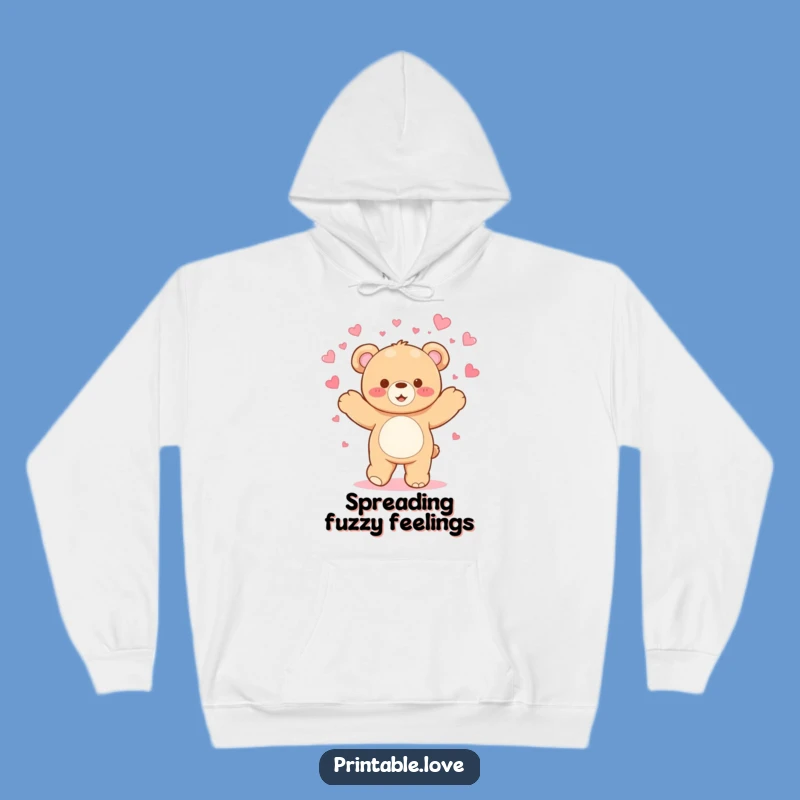 Funny Kawaii Teddy Bear Hoodie - Cozy Dancing Bear Spreading Hearts for Warmth