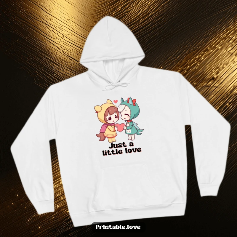 Funny playful character hoodie, a shy figure giving a heart, super cozy and funny gift.