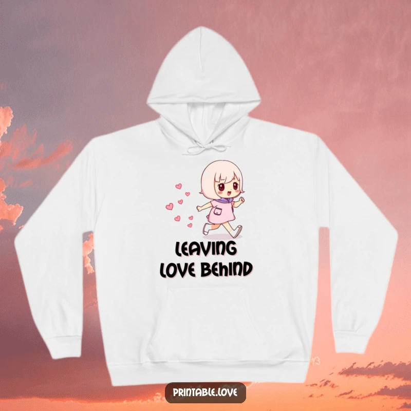 Funny Striding Hearts Hoodie: Soft, warm hoodie featuring a confident character leaving a trail of mini hearts.