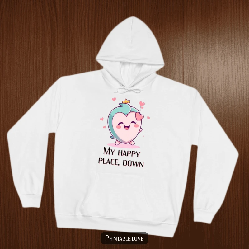 Funny hoodie design with a cute small heart character tumbling forward with a look of absolute, uninhibited glee and happy abandon.