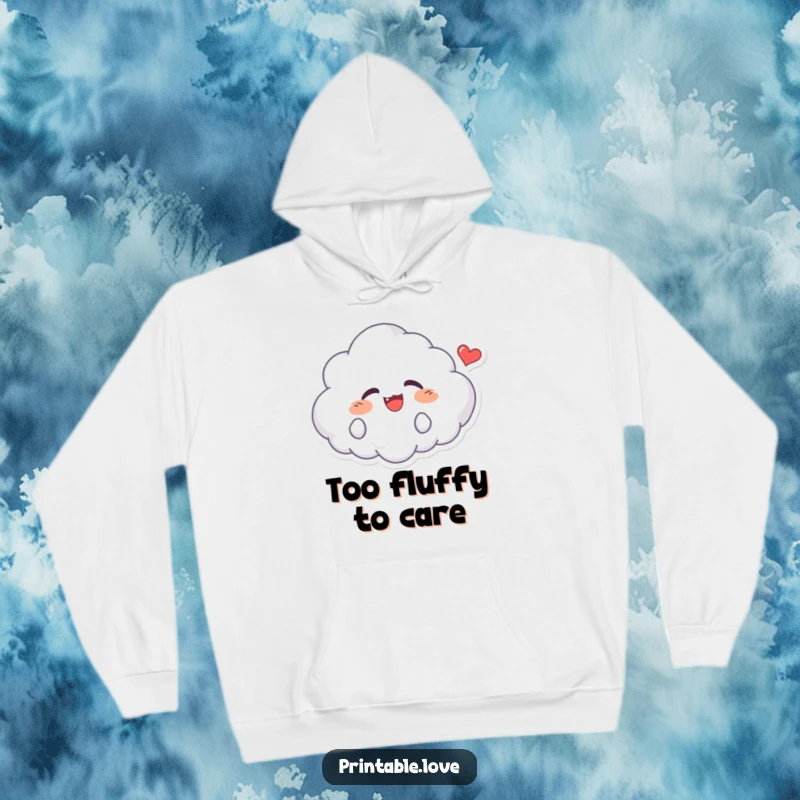 Funny Kawaii Cloud Hoodie: Soft, comfy hoodie showcasing a giggling kawaii cloud character with a happy floating heart, ideal for chilly days.