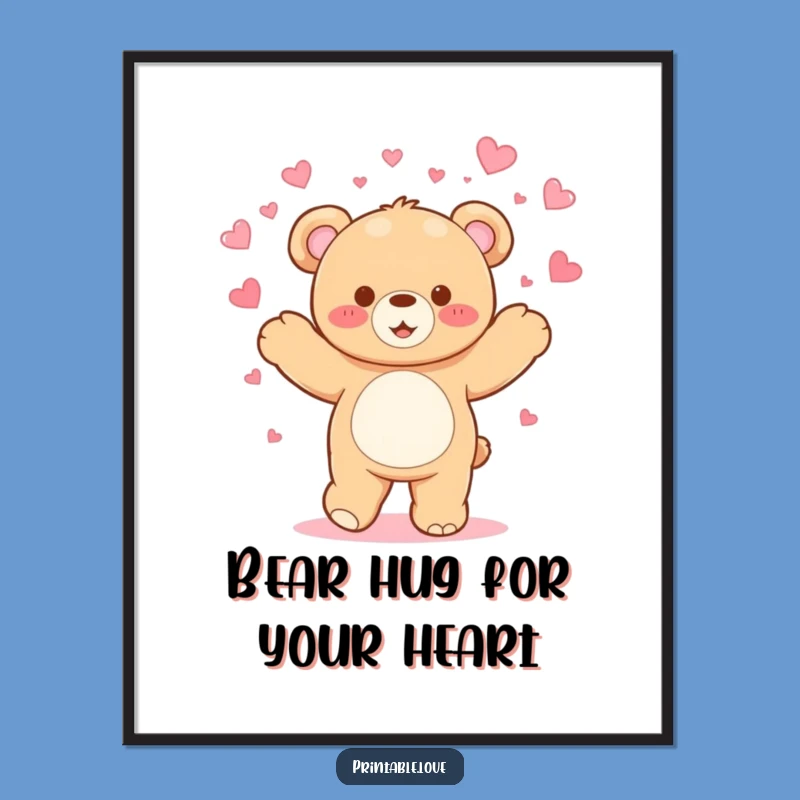 Free Printable Bear Wall Art: Dancing Hearts Humorous Downloadable Decor for Joy