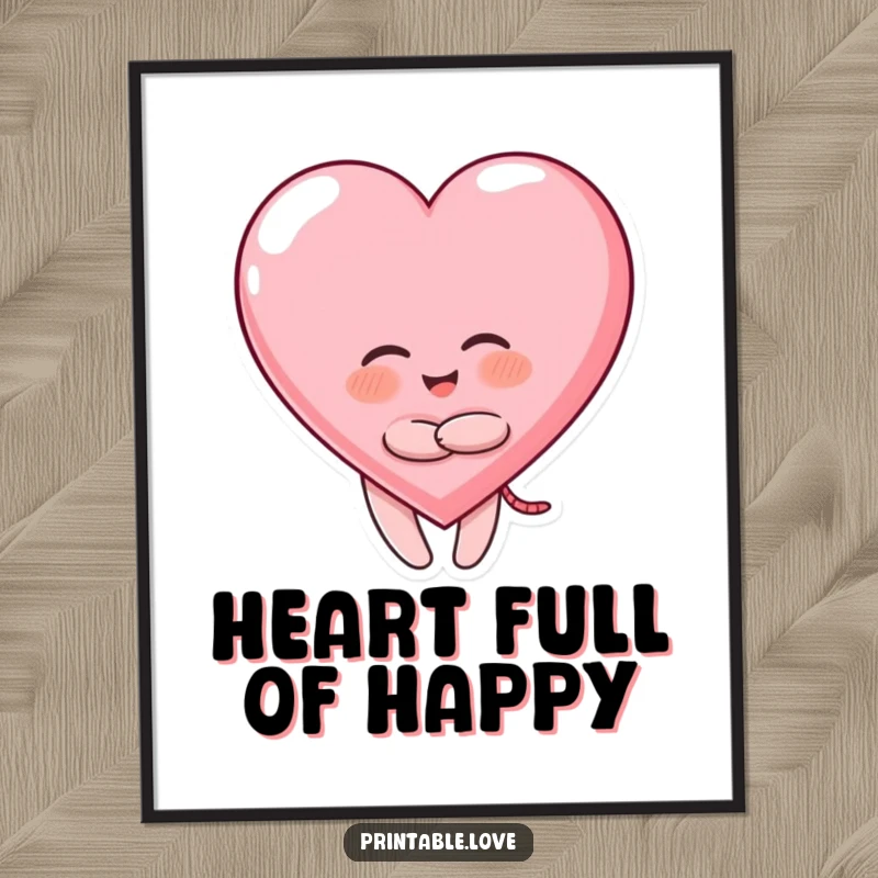 Funny Free Printable Wall Art: Giggling character hugging a large plump heart shape, whimsical decor.