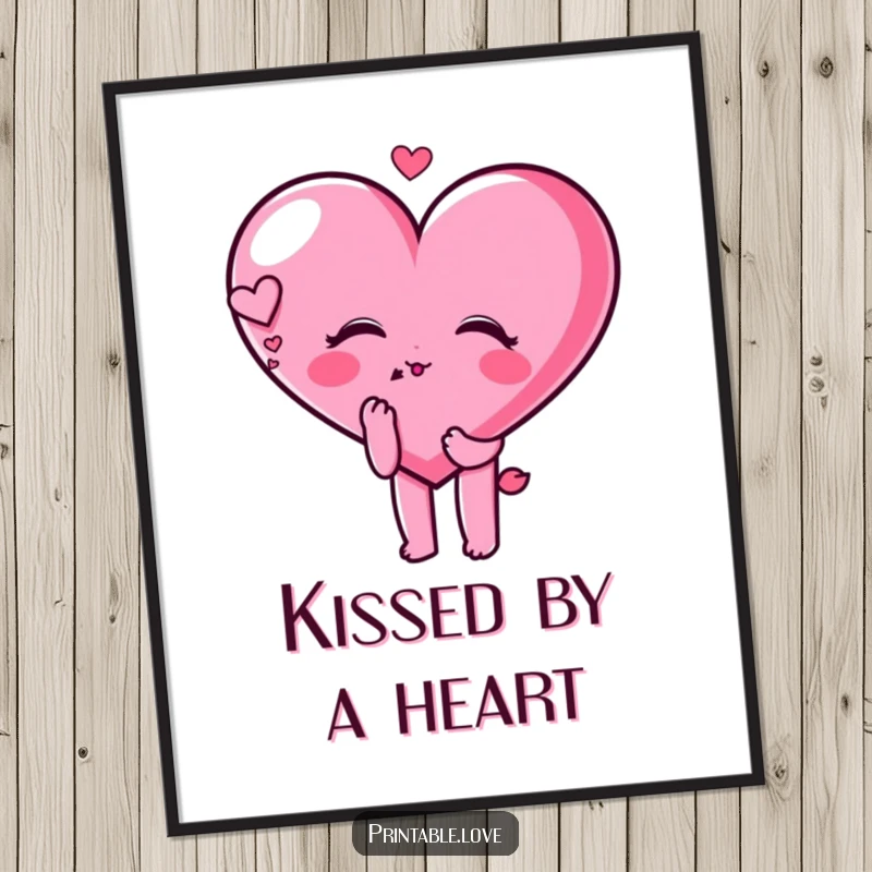 Funny Free Printable wall art: A heart character blows a kiss with a dreamy expression, creating a romantic and whimsical vibe.