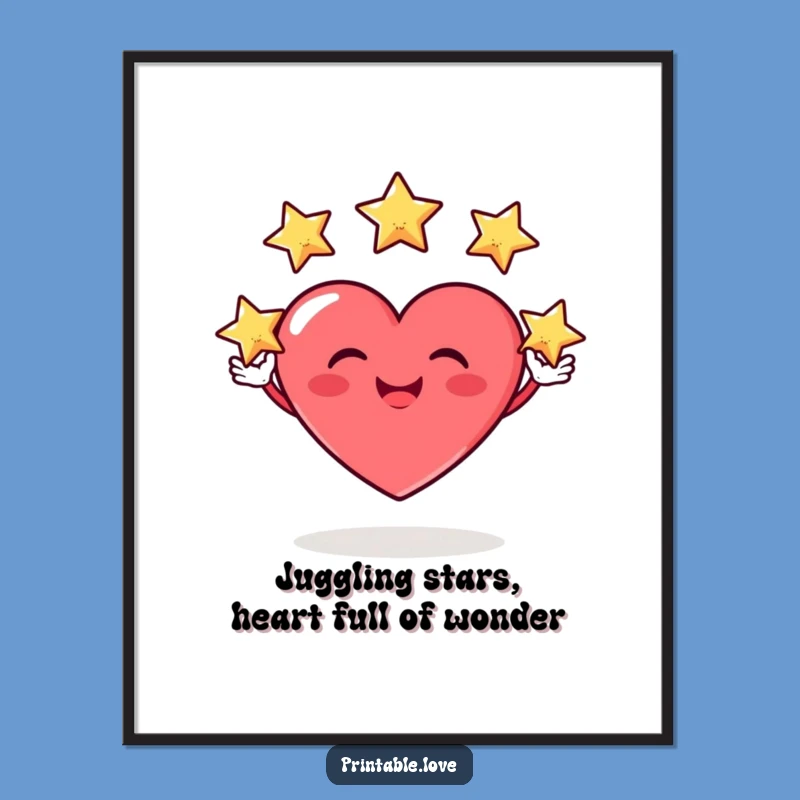 Free Printable Heart Wall Art: Star Juggler Decor, Downloadable Whimsical Art