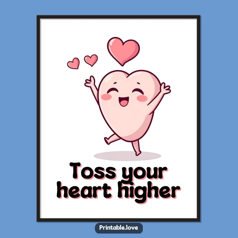 Free Printable Joyful Heart Wall Art - Tiny Character Tossing Heart Downloadable Decor
