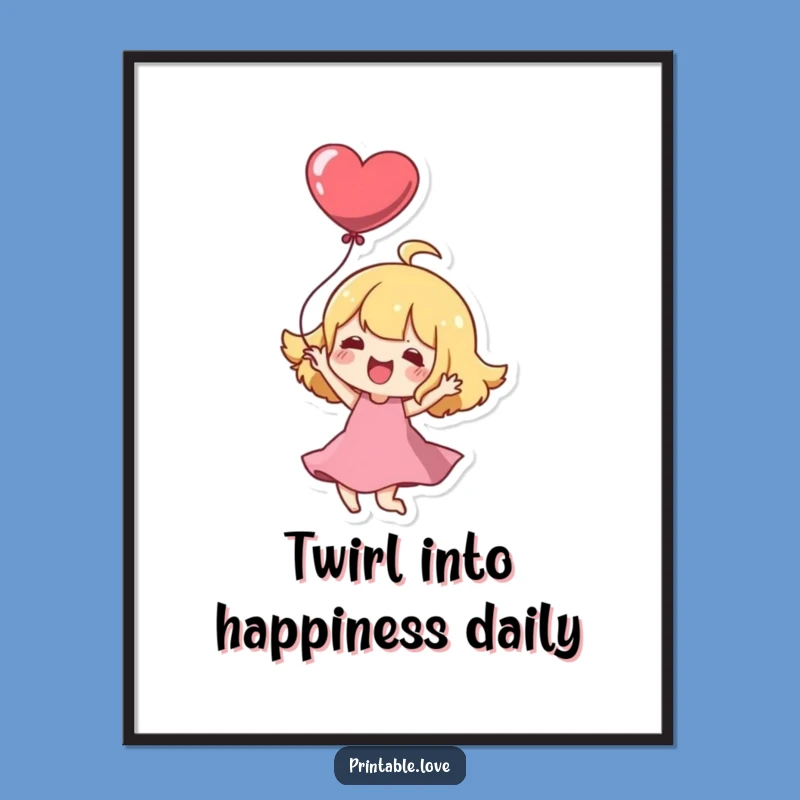 Free Printable Kawaii Wall Art: Joyful Heart Balloon Downloadable Decor