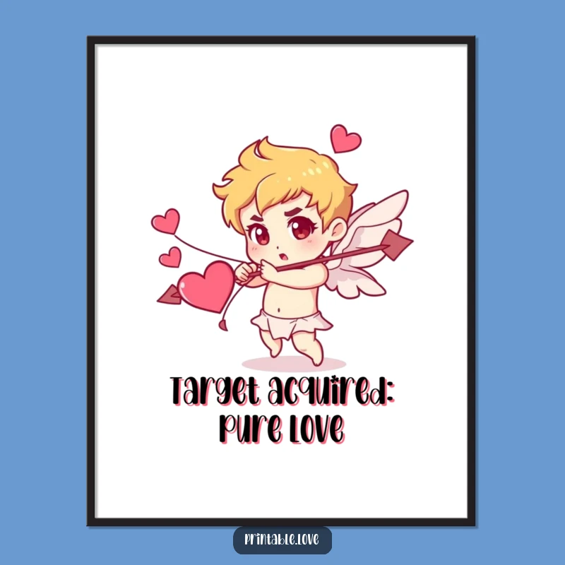 Funny Free Printable Wall Art: Determined Cupid Heart Arrow Art for Romantic Spaces