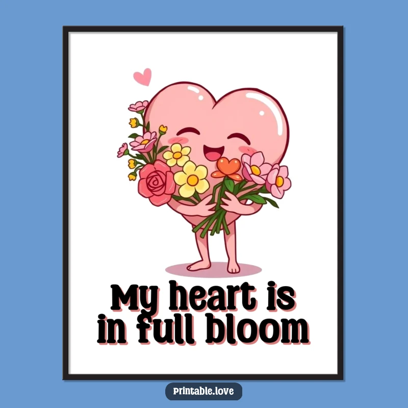 Free Printable Wall Art: Giggling Heart with Flowers - Humorous Downloadable Art
