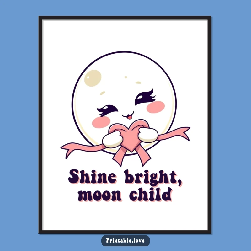 Free Printable Wall Art: Winking Kawaii Moon, Playful Downloadable Art for Your Home!