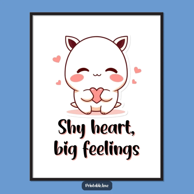 Free Printable Wall Art: Shy Kawaii Character with a Sweet Heart!