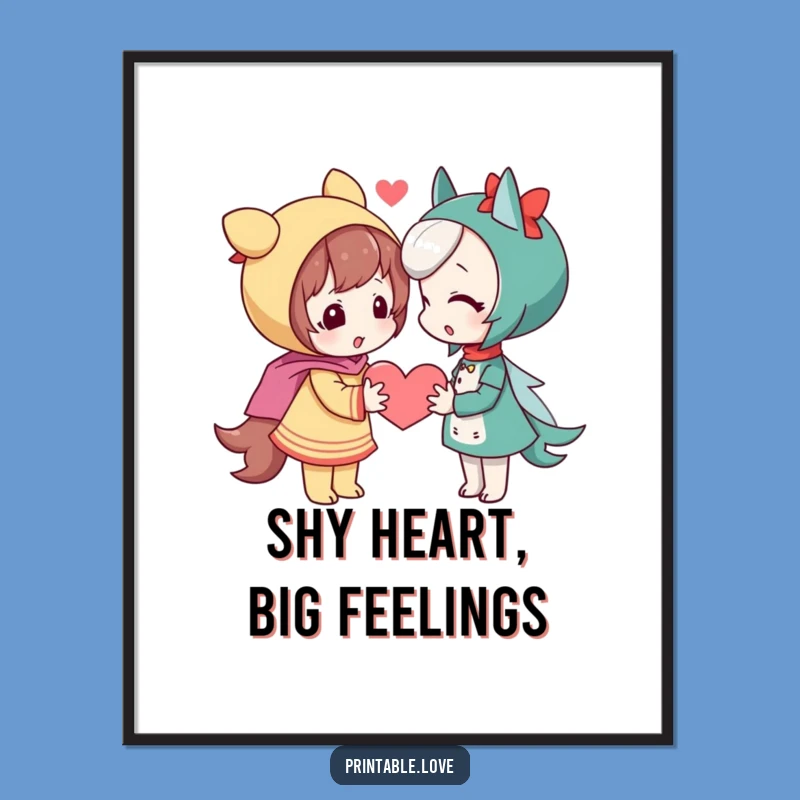 Free Printable Shy Heart Wall Art - Playful Character Downloadable Decor