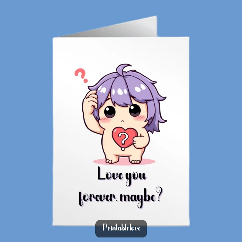 Free Printable Birthday Card: Confused Heart Question Mark Character - Funny Downloadable Gift