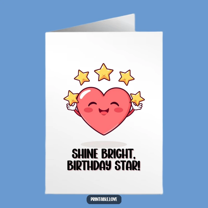 Free Printable Heart Birthday Card: Star Juggler Fun, Downloadable Celestial Greeting