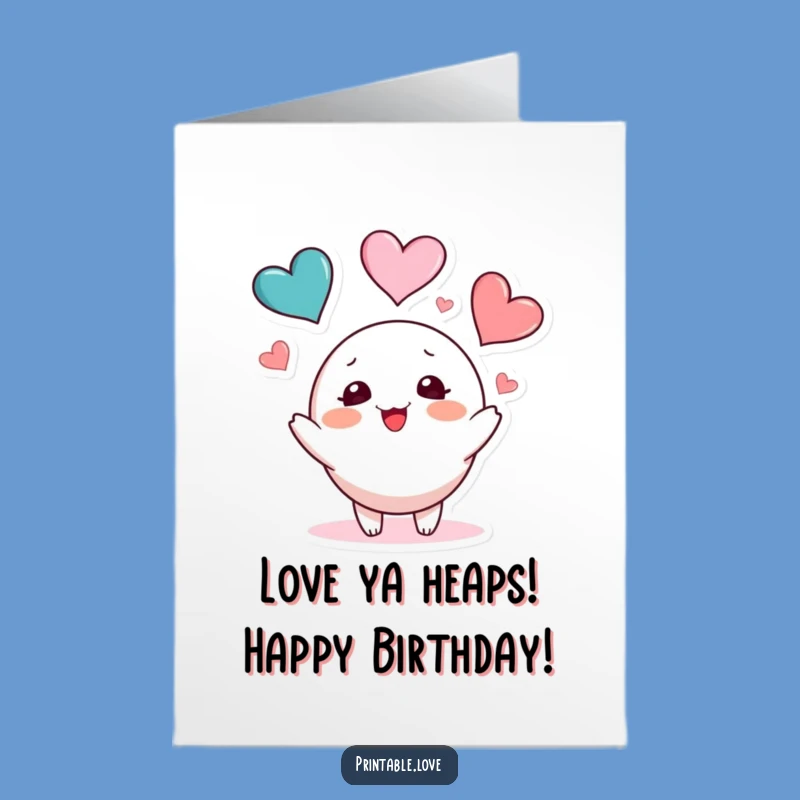 Free Printable Juggling Hearts Birthday Card: Cute Character Downloadable Gift