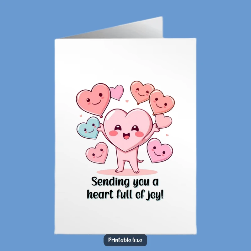 Free Printable Kawaii Heart Birthday Card: Funny Love & Joy, DIY Download