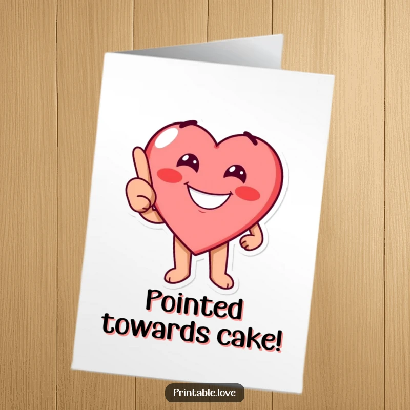 Funny Free Printable birthday card: A cheerful heart character playfully points, grinning widely for a birthday wish.