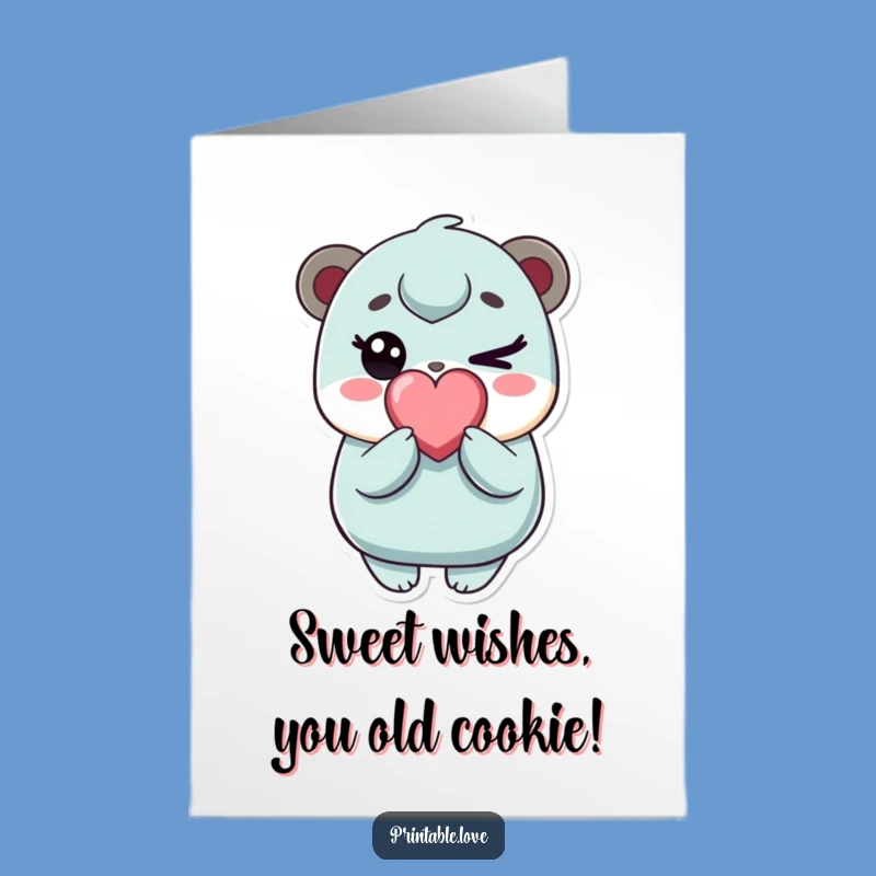 Free Printable Birthday Card: Winking Kawaii Character with Candy Surprise!