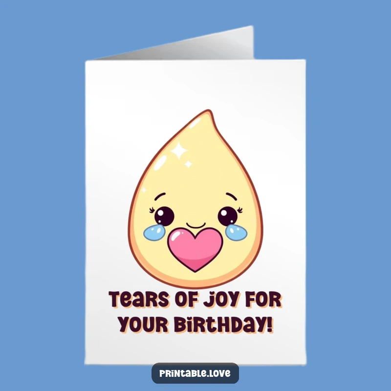 Free Printable Birthday Card: Happy Tears Teardrop Funny Downloadable Gift