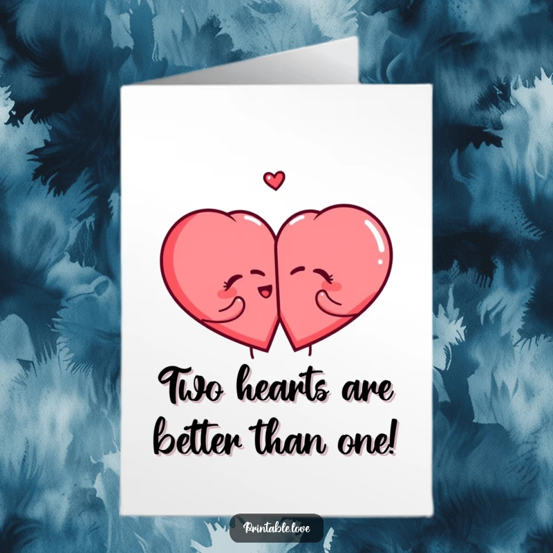 Funny Free Printable Birthday Card: Two cartoon hearts splitting apart, giggling uncontrollably, celebrating a hilarious birthday.