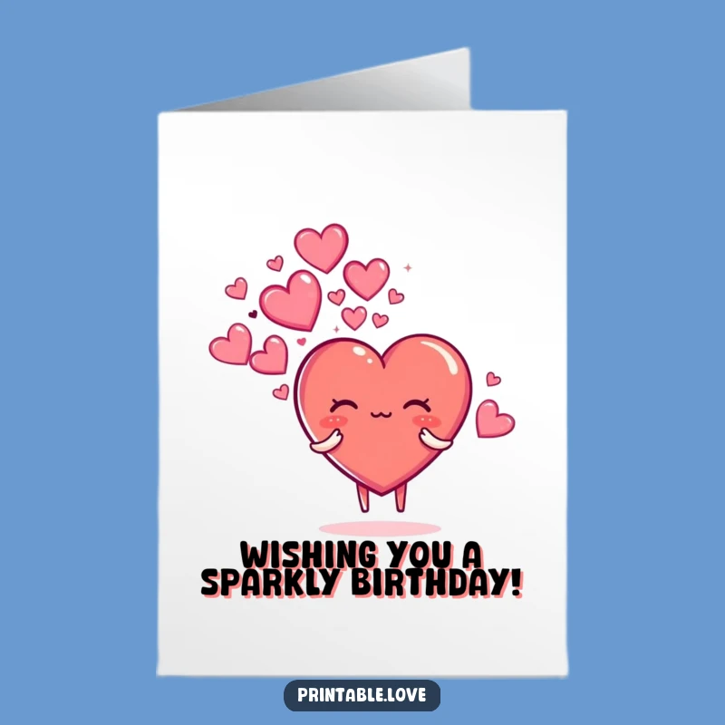Free Printable Birthday Card: Sparkly Heart Cloud Wishes - Print at Home Fun
