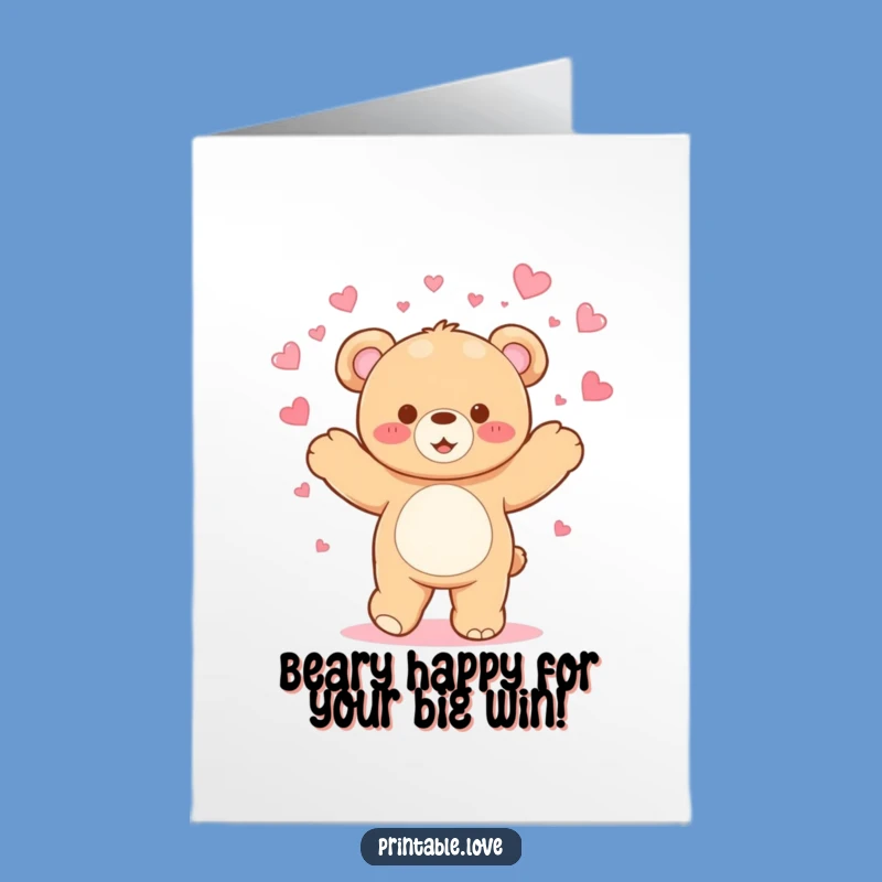 Free Printable Bear Congrats Card: Dancing Hearts Downloadable Gift for Big Wins