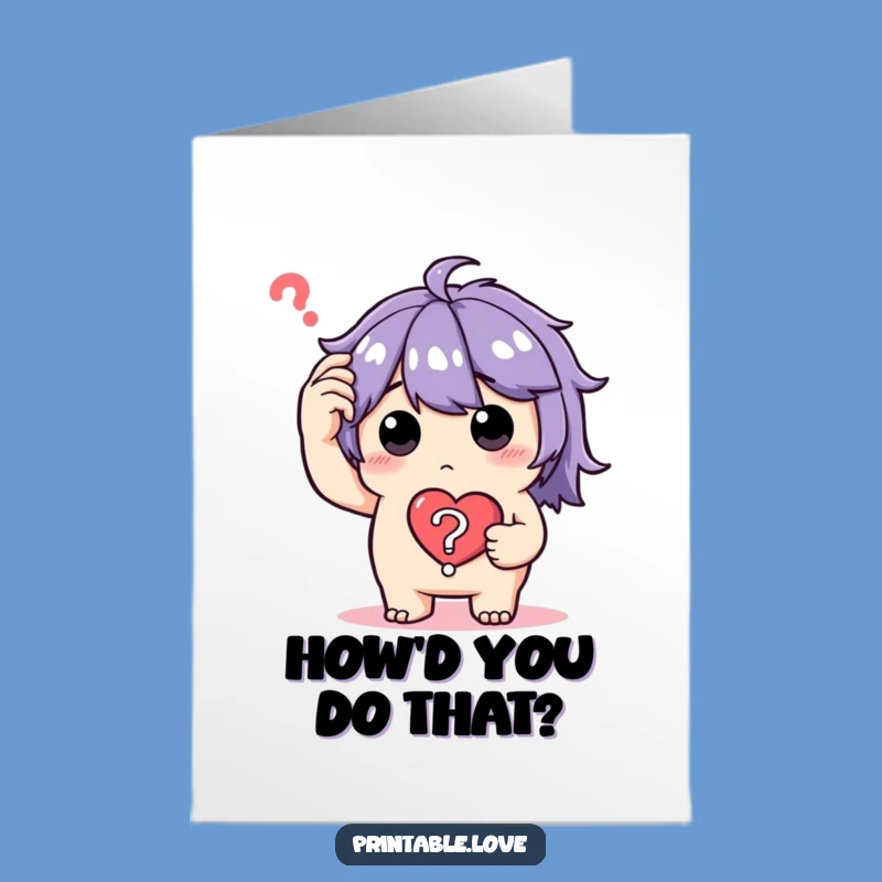 Free Printable Congrats Card: Confused Heart Question Mark Character - Funny Celebration Download