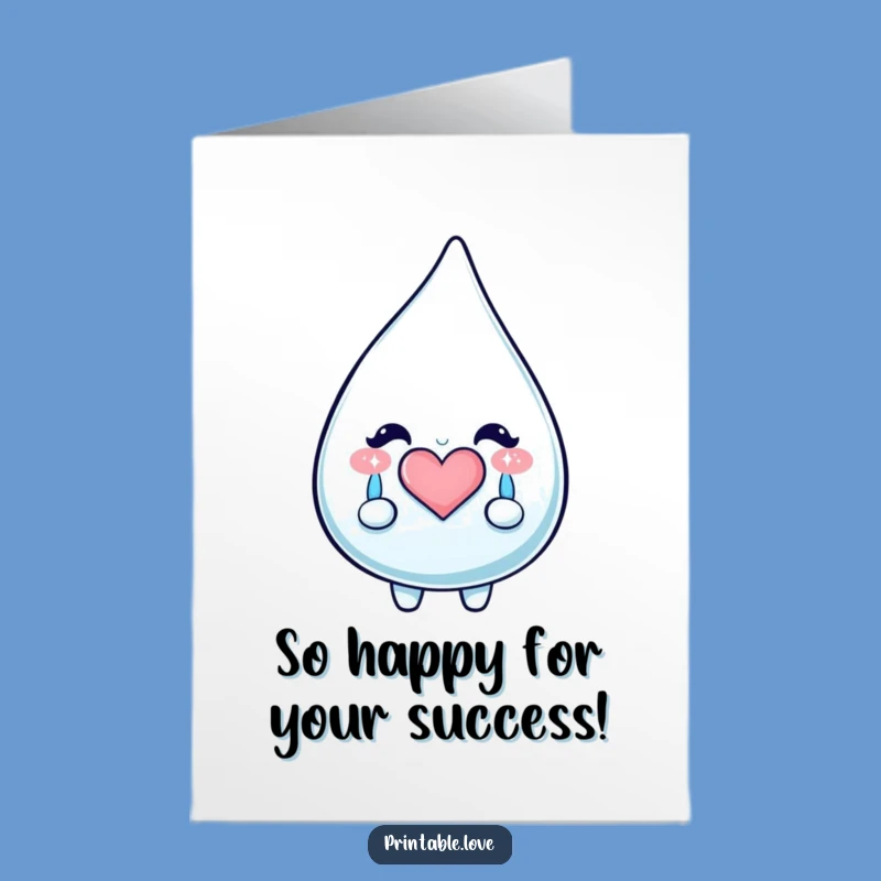 Free Printable Congrats Card: Happy Tears Kawaii Drop, Joyful Downloadable Gift!