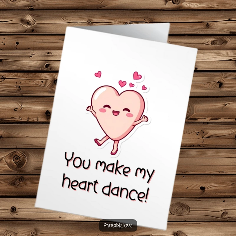 Funny Free Printable congratulations card: A delightful heart character performs a happy twirl, celebrating an achievement with glee.