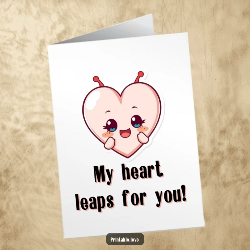 Funny Free Printable Congratulations Card: A heart character tumbling with wide, delighted eyes, celebrating a big win.