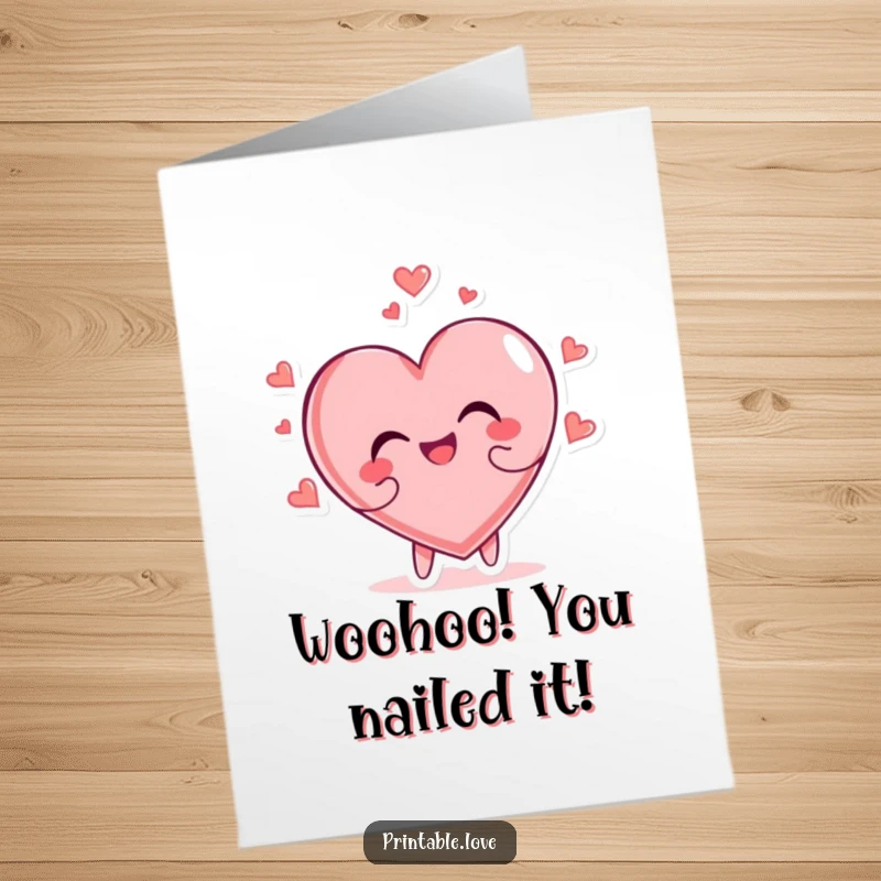 Funny Free Printable Congratulations Card showcasing a heart character tumbling head over heels with glee, celebrating achievements with exuberant joy.