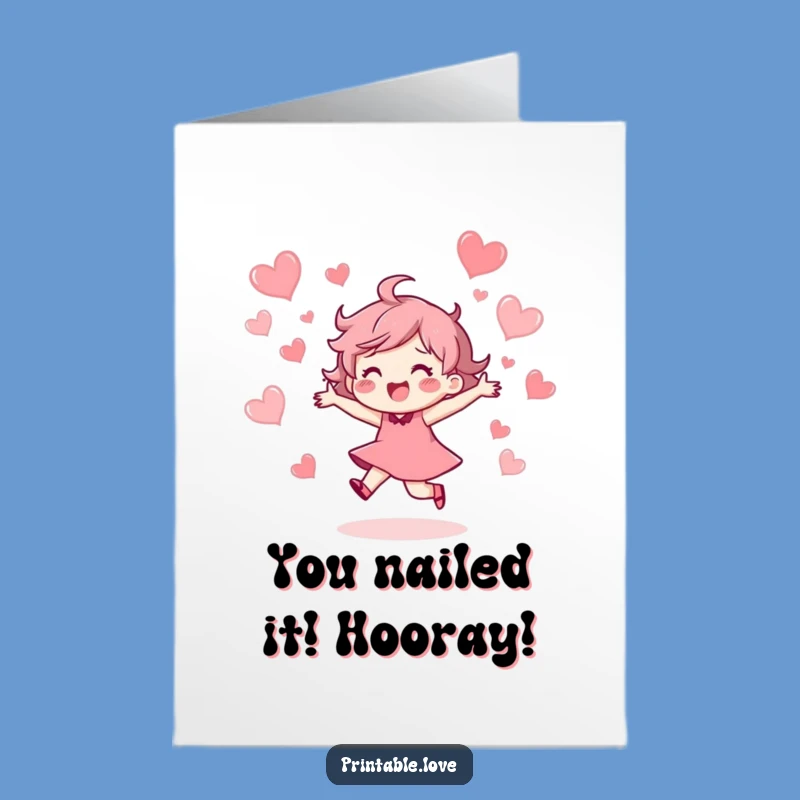 Free Printable Congrats Card: Dancing Hearts Character - Humorous Downloadable Gift