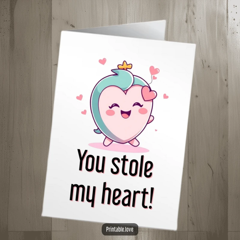 Funny Free Printable Congratulations Card: A small, happy heart character tripping gleefully, symbolizing joyful achievements.